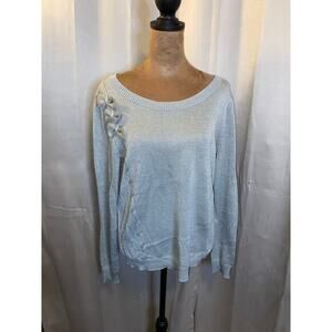 NWT Alex Marie Silver Metallic Bow Sweater M Lightweight Wool Blend Knit Top